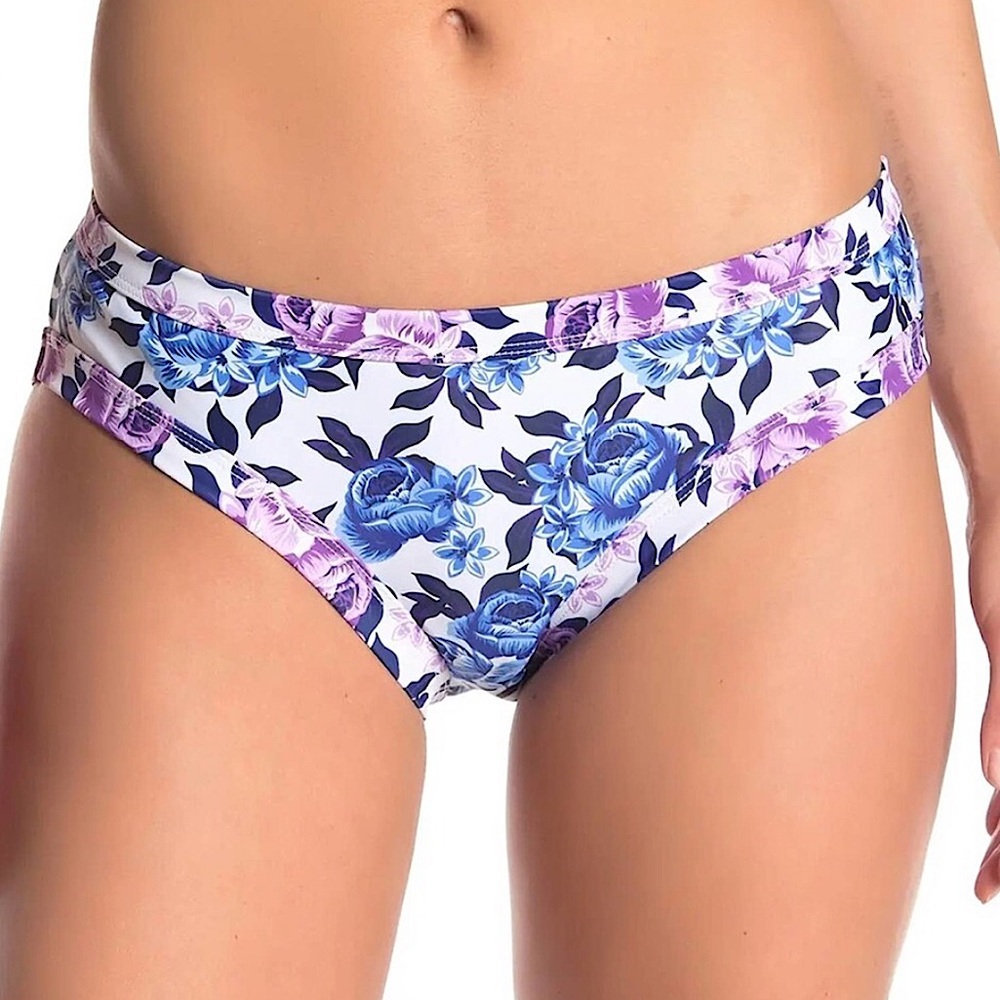 Nicole Miller Bikini Bottom Floral Blue & Purple Hipster Swimsuit Bottoms Size S